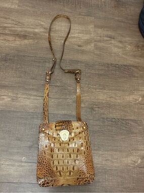 Brahmin Croc-Embossed Leather Crossbody Bag in Brown